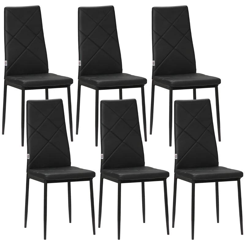 Set of 6 Stylish Black Faux Leather Dining Chairs - Modern Design for Home & Kitchen, Easy to Clean