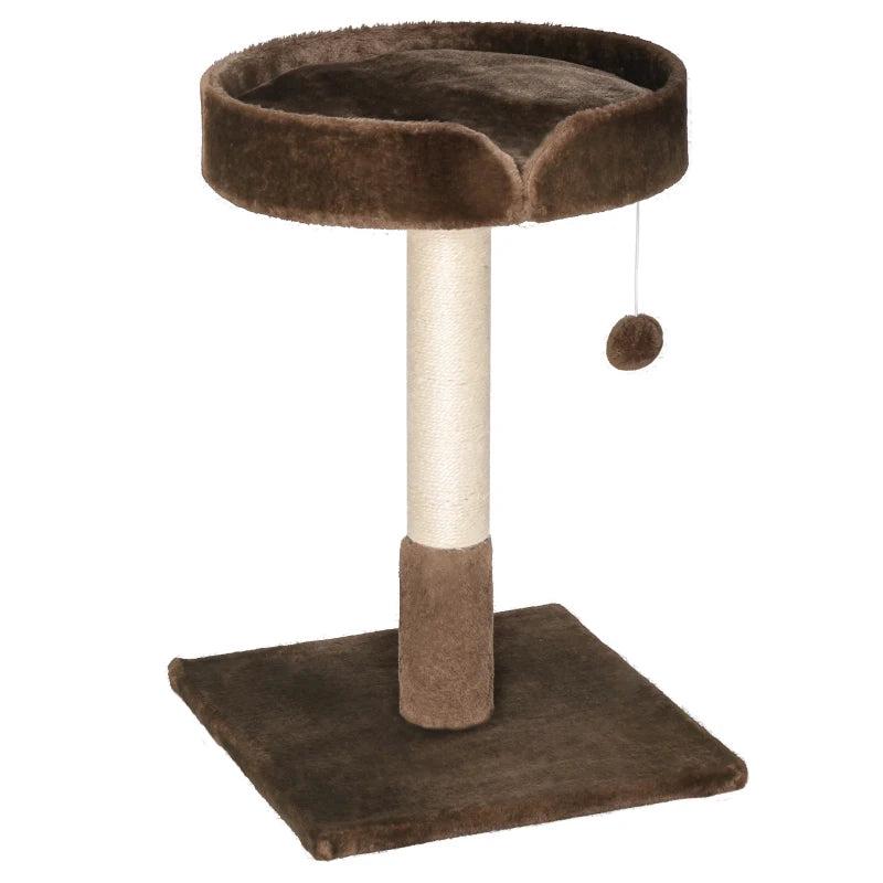 Small Cat Tree for Indoor Cats - Sisal Scratching Post, Kitten Bed, Ball Toy - Brown, 45x45x70 cm