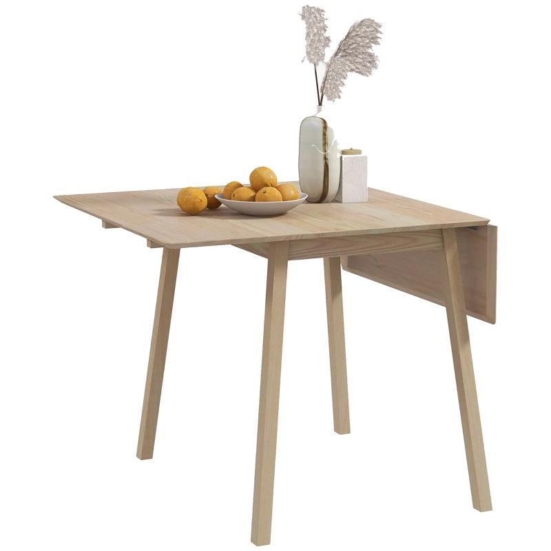 Solid Wood Folding Dining Table - Drop Leaf Design for 2-4 People, Space-Saving Rectangle Kitchen Table in Natural Finish