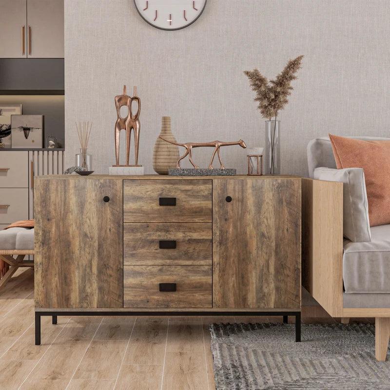 Unique Retro Mango Wood-Effect Sideboard - Stylish Storage Solution for Living Room & Dining Room Decor
