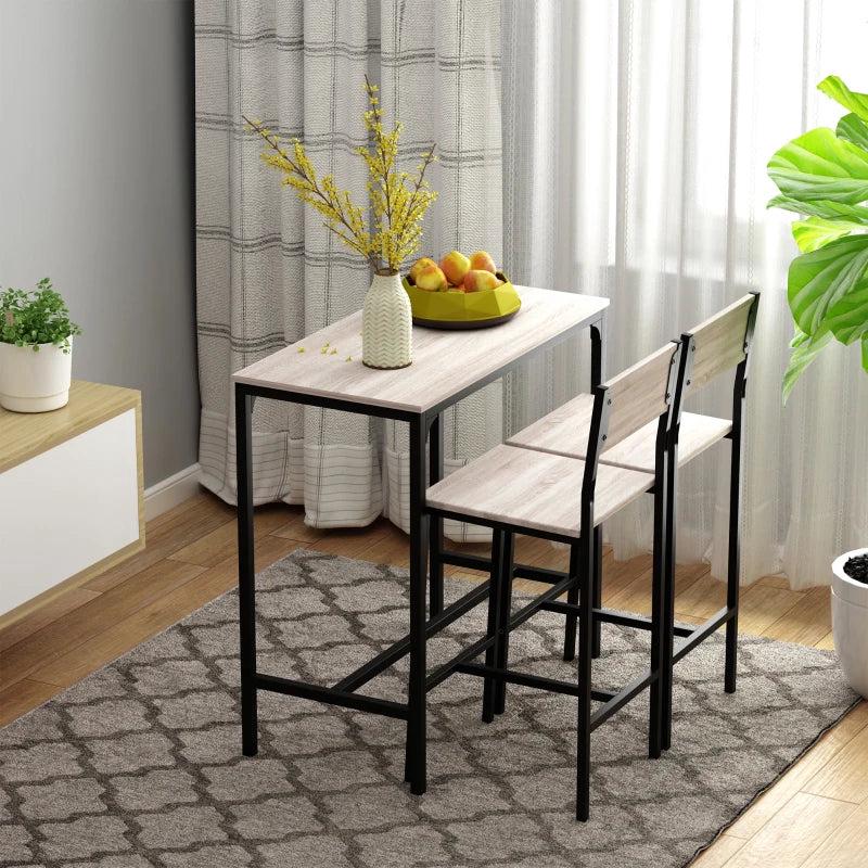 3-Piece Industrial Bar Table Set with 2 Stools, Footrest & Backrest - Perfect for Small Dining Spaces