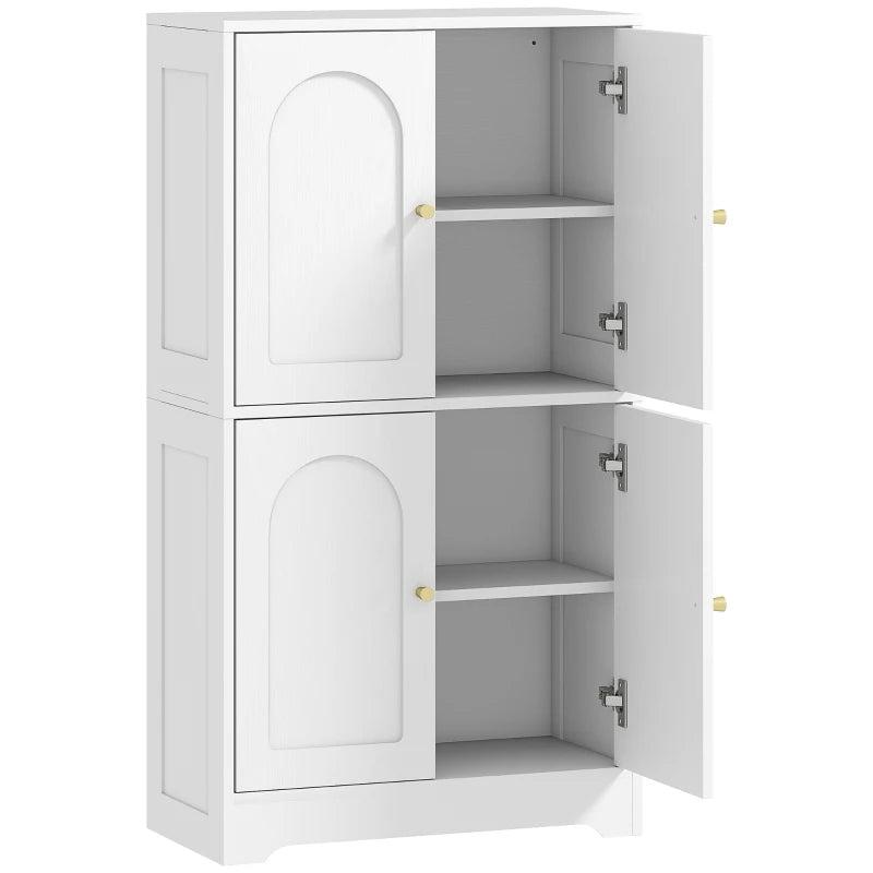 4-Door White Kitchen Storage Cabinet with Adjustable Shelves - Stylish & Functional Organization Solution for Your Home