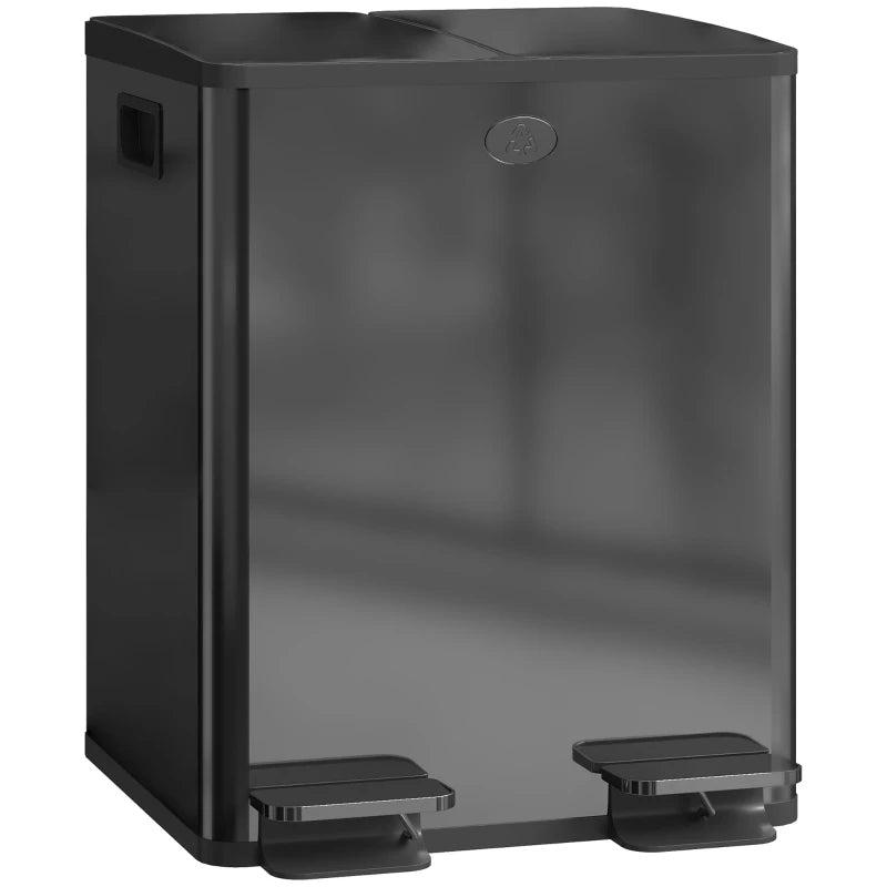 40L Dual Compartment Stainless Steel Trash Bin with Deodoriser Holders - Stylish Black Waste Management Solution