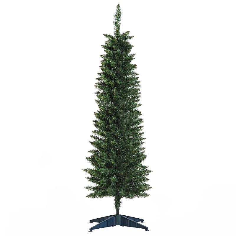 5ft Unlit Pencil Slim Artificial Christmas Tree - Realistic Green Branches with Sturdy Stand for Holiday Decor