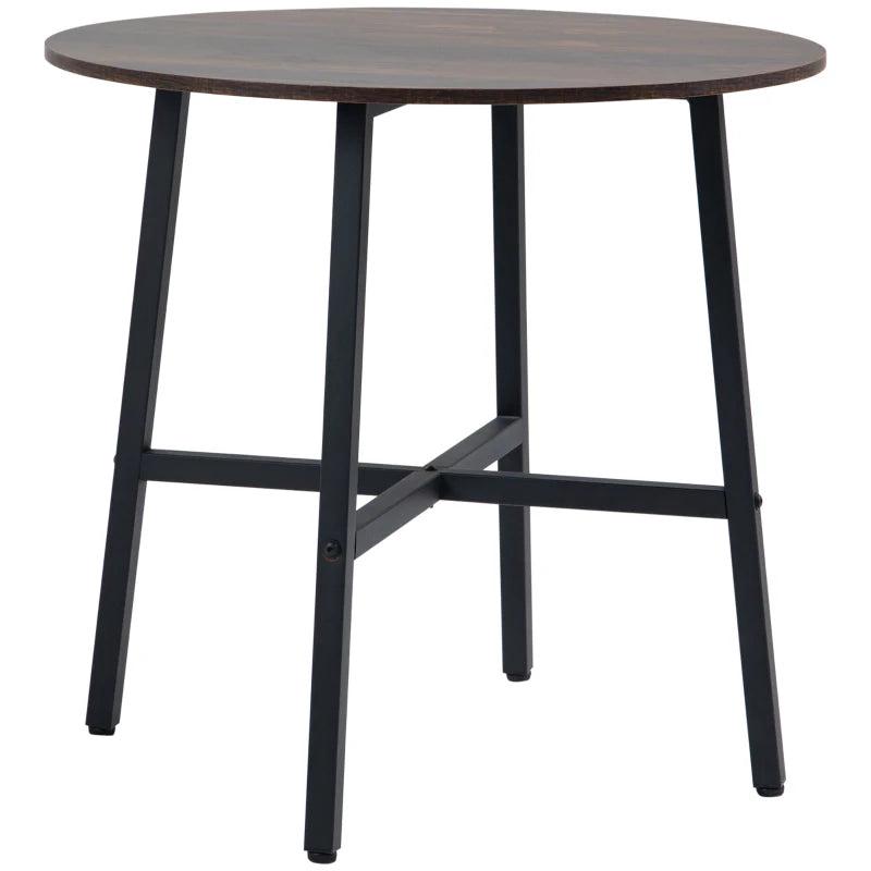 85cm Round Dining Table - Industrial Style Kitchen Table with Rustic Brown Finish & Sturdy Steel Legs