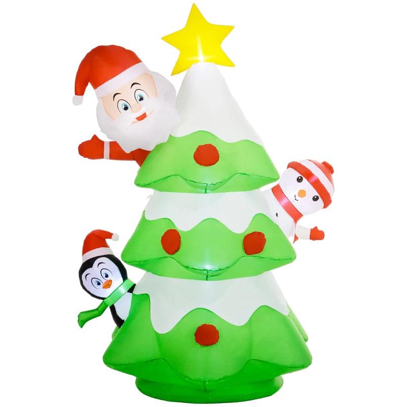 8ft Inflatable Christmas Tree with Friends - Festive Holiday Outdoor Decoration for Yard, Garden, and Party