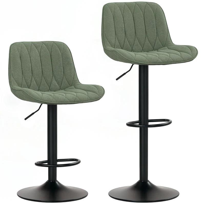 Adjustable Green Linen Breakfast Bar Stools Set of 2 | 60-80cm Height | Stylish & Comfortable Seating