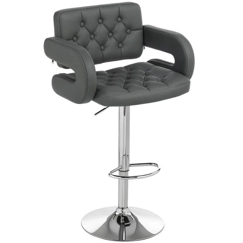 Adjustable Grey PU Leather Swivel Bar Stool with Back, Armrest & Footrest - Modern Height-Adjustable Design for Home & Bar