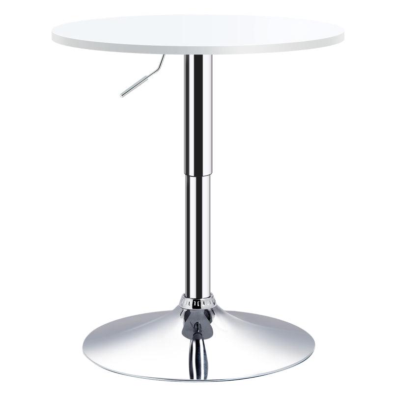 Adjustable Height Round Bistro Table 60cm - Stylish White Metal Frame Swivel Top for Kitchen & Conservatory
