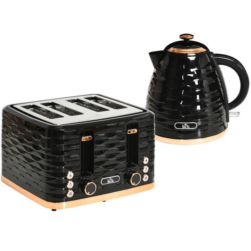 Premium 3000W Kettle & Toaster Set - 1.7L Rapid Boil, 4 Slice, 7 Browning Controls, UK Otter Thermostat, Black