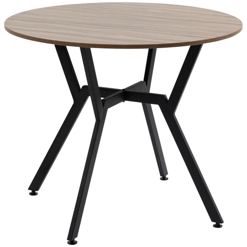 Round Dining Table with Black Legs - 90x76 cm Brown Kitchen Table with Anti-Slip Foot Pads for Living Room