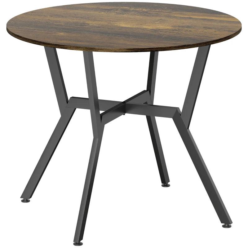Rustic Brown Round Dining Table with Black Legs & Anti-Slip Foot Pads - 90 x 76 cm for Living Room & Kitchen