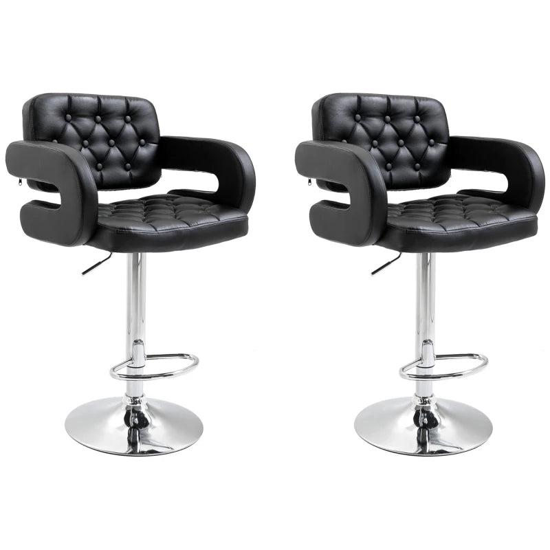 Set of 2 Adjustable PU Leather Swivel Bar Stools with Back, Armrest & Footrest - Perfect for Kitchen & Dining