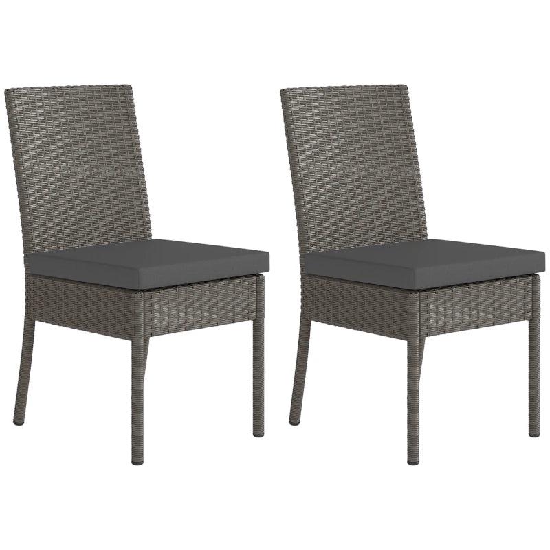Set of 2 Dark Grey Armless Rattan Garden Chairs - Stylish Outdoor Seating for Patio & Balcony