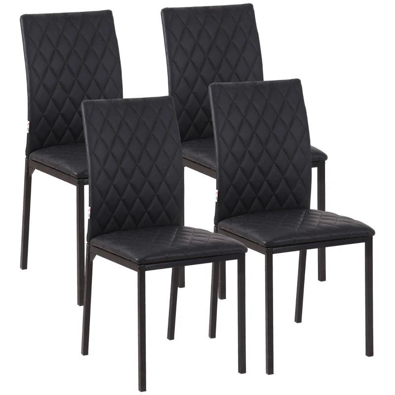 Set of 4 Modern Black Dining Chairs - Upholstered Faux Leather Accent Chairs with Metal Legs for Kitchen