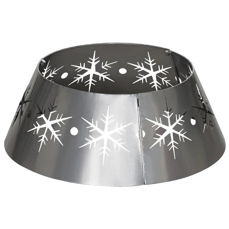 Silver Christmas Tree Collar - 66cm Base Cover with Hollow Snowflake Patterns for Holiday Party Home Decoration