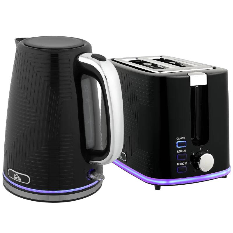 Sleek Black Modern Kettle and Toaster Set - Stylish Kitchen Appliances for Effortless Breakfast Preparation