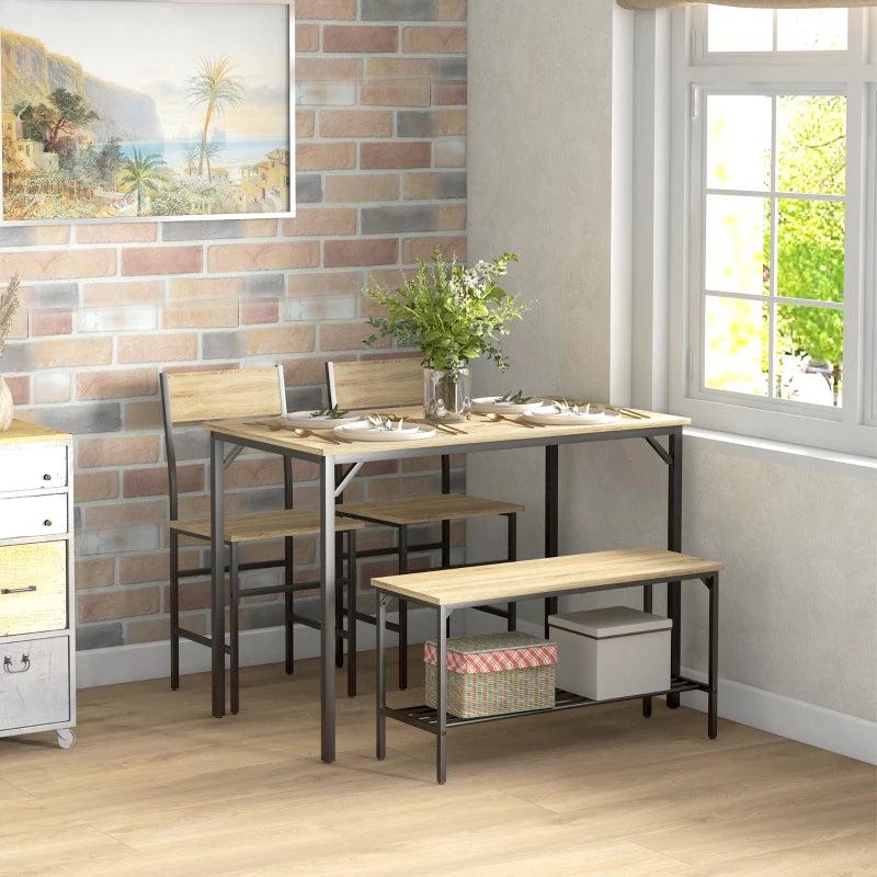 Square Dining Set for 4 - Natural Wood Effect Table, Chairs & Bench Included - Stylish & Durable Furniture