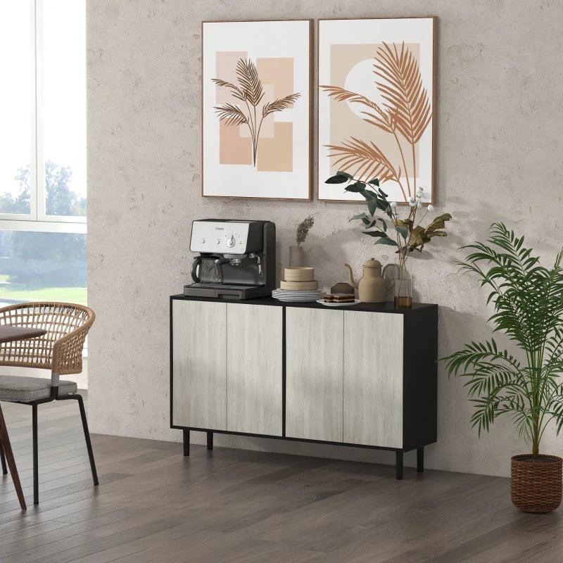 Stylish Black Kitchen Sideboard Storage Cabinet with Adjustable Shelves, 4 Doors & Pine Wood Legs for Living Room