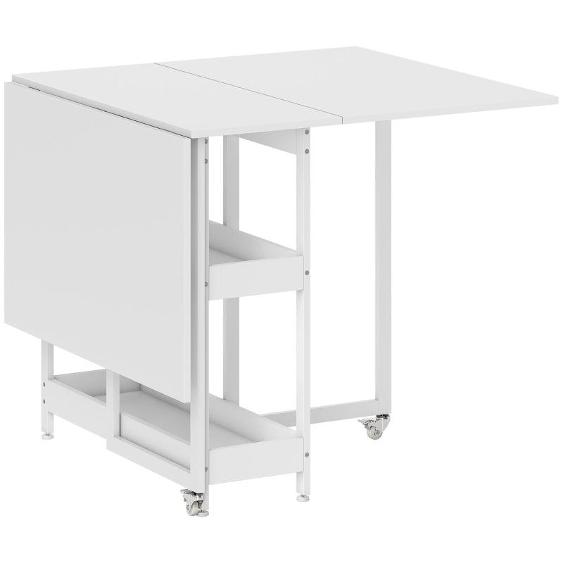 Stylish Four-Person Drop Leaf Table in White - Space-Saving Design for Dining Room or Kitchen
