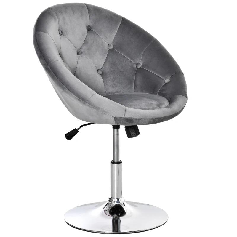 Swivel Velvet Upholstered Dressing Stool - Adjustable Height Makeup Chair with Button Tufting & Thick Padding - Grey