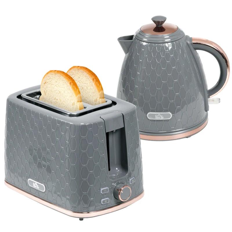 1.7L 3000W Fast Boil Kettle & 2 Slice Toaster Set - Auto Shut Off, Browning Controls, Stylish Grey Finish