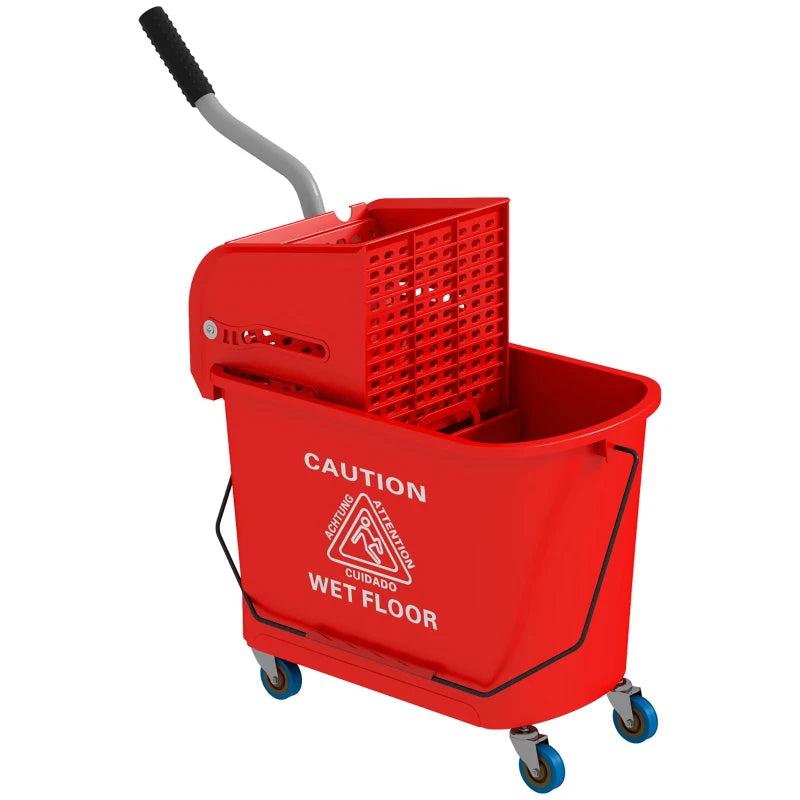 20L Compact Mop Bucket on Wheels with Water Separation Panel - Red | Ideal for Easy Cleaning and Storage