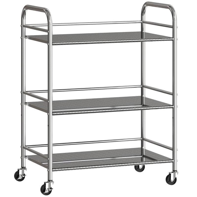 3 Tier Stainless Steel Kitchen Storage Trolley with Adjustable Shelf - Versatile Silver Cart for Organizing Kitchen Essentials