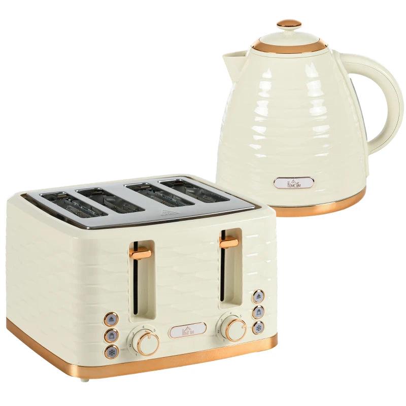 3000W Beige Kettle & 4 Slice Toaster Set - 1.7L Rapid Boil, 7 Browning Controls, Easy Clean Crumb Tray