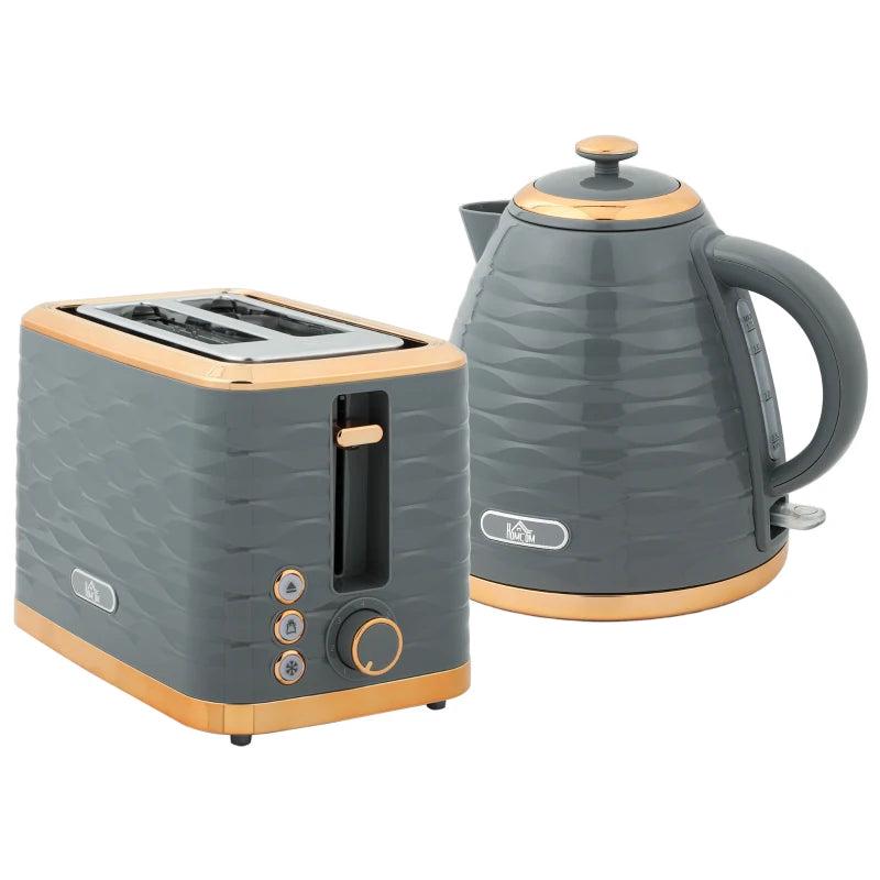 3000W Rapid Boil Kettle & 2 Slice Toaster Set - 1.7L Capacity, 7 Browning Controls, Crumb Tray, Stylish Grey Finish