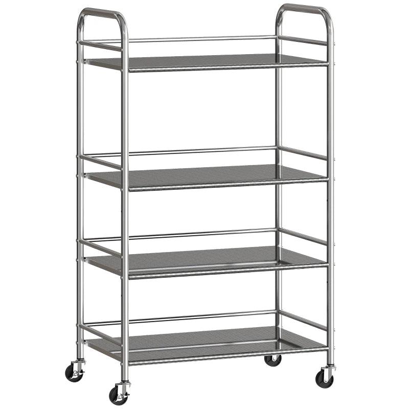 4-Tier Stainless Steel Kitchen Storage Trolley with Adjustable Shelves - Versatile Silver Cart for Organizing Kitchen Essentials