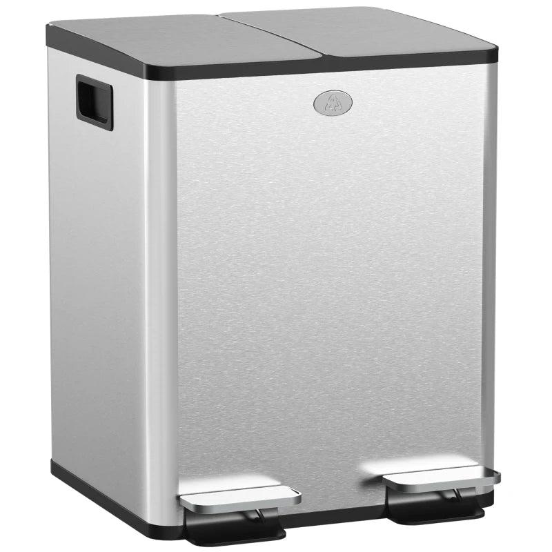 40L Dual Compartment Stainless Steel Trash Bin with Deodoriser Holders - Sleek Silver Tone for Kitchen & Office