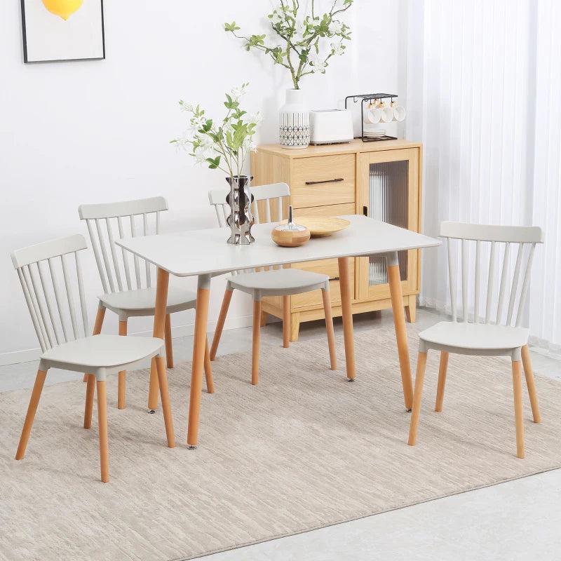 5-Piece Grey Dining Table Set with Beech Wood Legs - Space-Saving Table & 4 Chairs for Small Kitchens