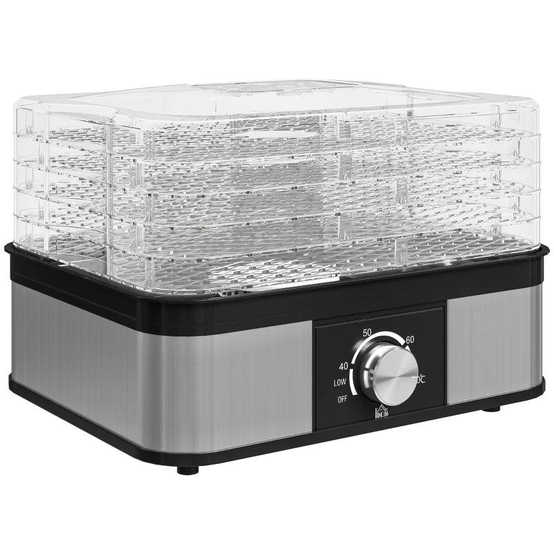 5-Tier Stainless Steel Food Dehydrator - 245W Adjustable Temperature Dryer for Fruits, Vegetables, Jerky & Pet Treats - Black