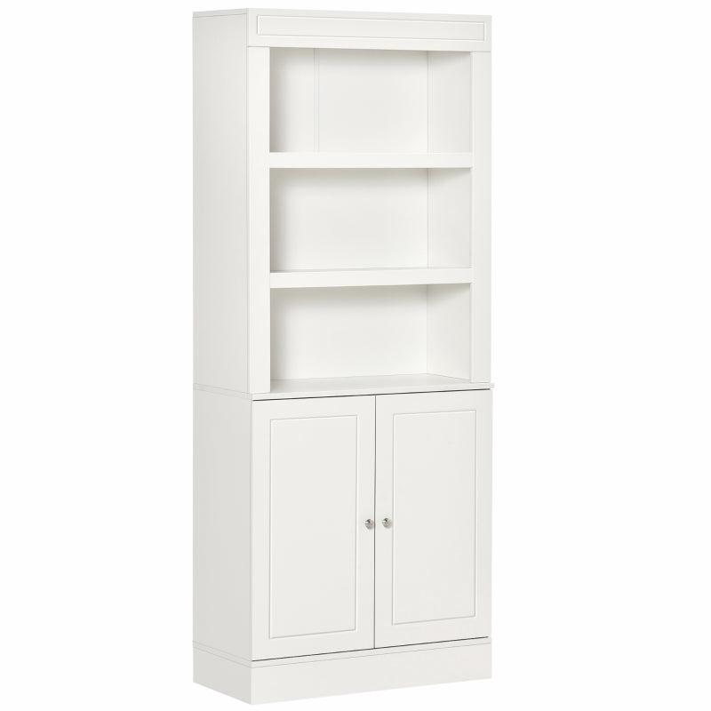 6-Tier Kitchen Cupboard - Freestanding Storage Cabinet with 3 Open Compartments & Double-Door Adjustable Shelves - White