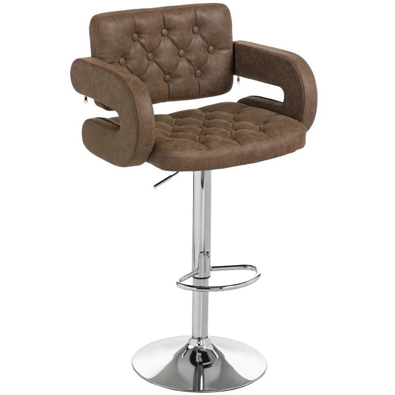 PU Leather Swivel Bar Stool - Height Adjustable, Backrest, Armrests & Footrest - Stylish Coffee Color for Home & Bar