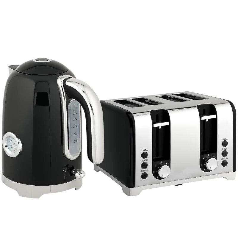 Retro 3000W Black Kettle and Toaster Set - Stylish Kitchen Appliances for Modern Homes
