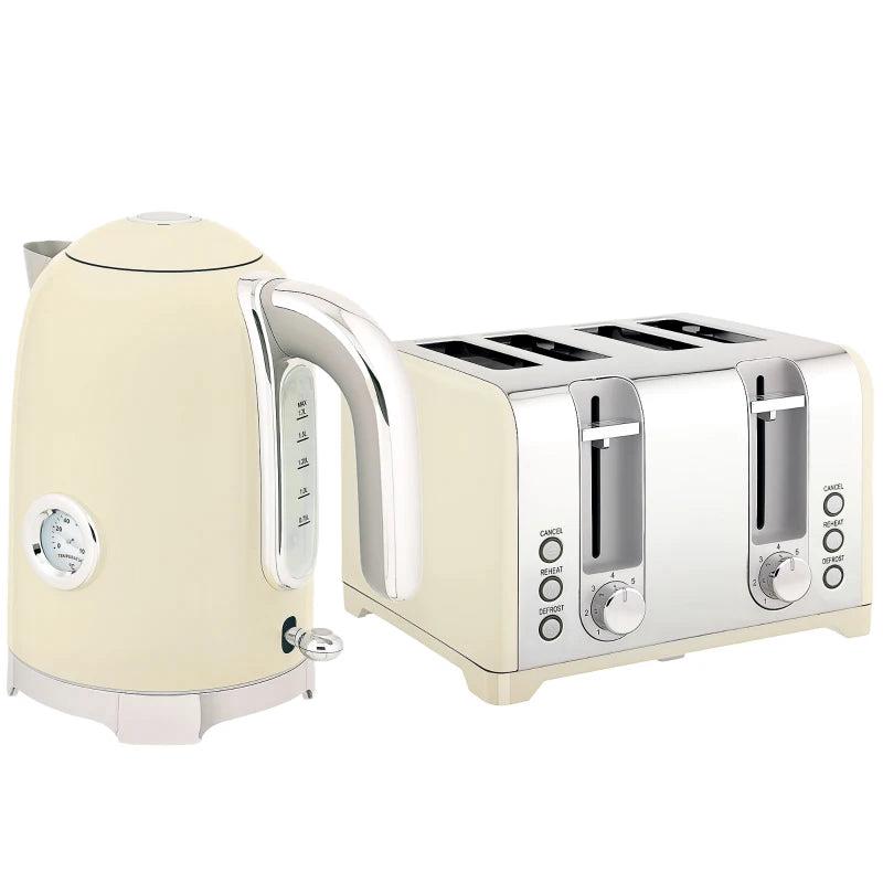 Retro 3000W Cream Kettle and Toaster Set - Stylish Kitchen Appliances for Perfect Breakfasts