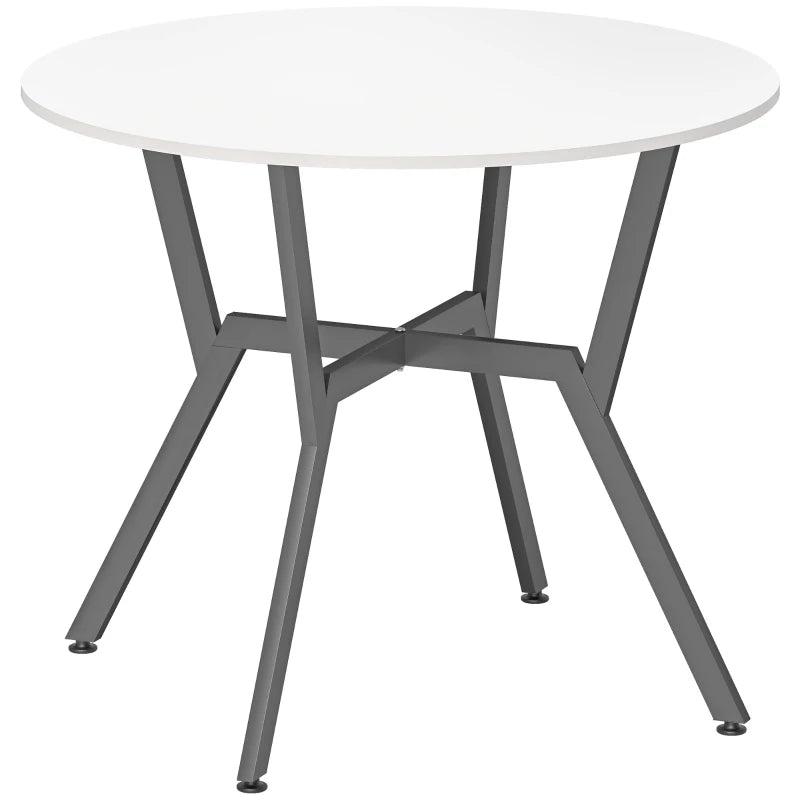 Round High Gloss White Dining Table with Black Legs - 90 x 76 cm Kitchen Table for Living Room & Dining Room