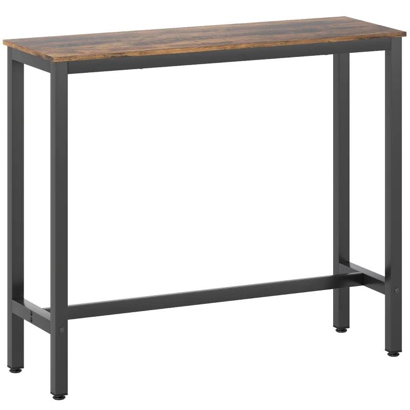 Rustic Brown Rectangular Bar Table - Wood Effect Pub Coffee Table for Small Spaces, Breakfast Dining & Kitchen - Industrial Style