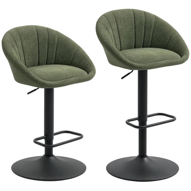 Set of 2 Dark Green Relaxed Tub Bar Stools - Stylish & Comfortable Seating for Kitchen or Home Bar