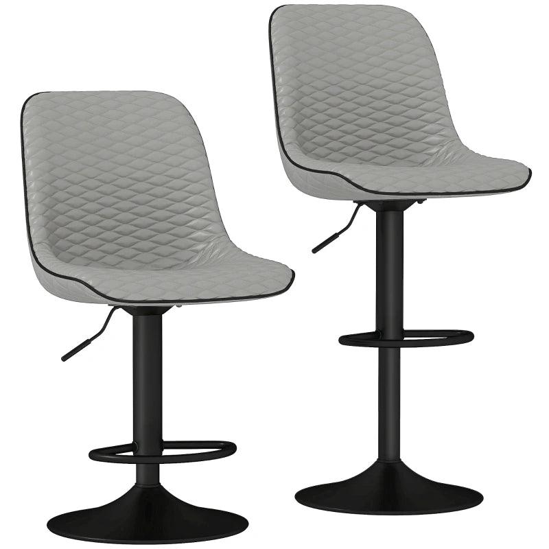 Set of 2 Modern Grey Faux Leather Bar Stools - Stylish & Comfortable Counter Height Seating for Kitchen or Home Bar