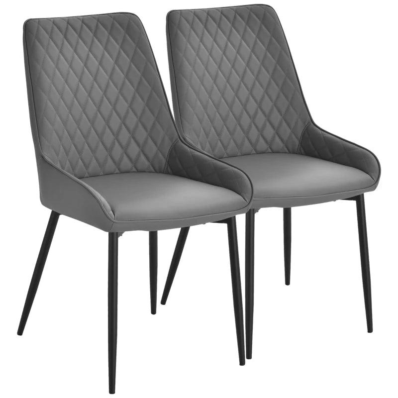 Set of 2 Modern Quilted PU Leather Dining Chairs with Metal Frame - Stylish Grey Home Seating for Executive Spaces