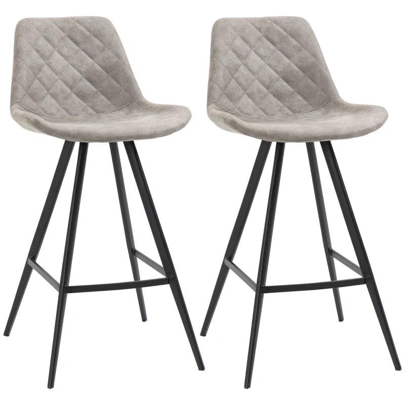 Set of 2 Vintage Microfiber Bar Stools - Comfortable Tub Seats with Steel Frame & Footrest - Stylish Grey for Home & Cafe