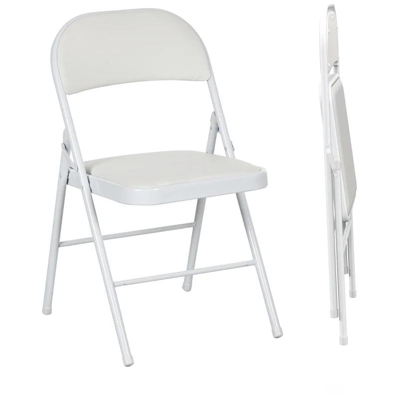 Set of 2 White Cushioned Folding Chairs - Portable, Lightweight, Ideal for Indoor & Outdoor Use, Comfortable Seating