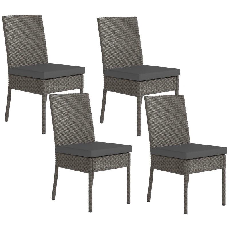 Set of 4 Dark Grey Armless Rattan Garden Chairs - Stylish Outdoor Seating for Patio & Deck