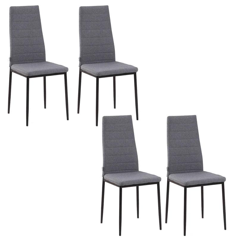 Set of 4 Modern High Back Dining Chairs - Upholstered Linen-Touch Fabric Accent Chairs with Metal Legs in Grey