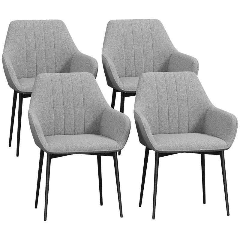 Set of 4 Upholstered Linen Dining Chairs with Metal Legs - Light Grey Kitchen & Living Room Furniture