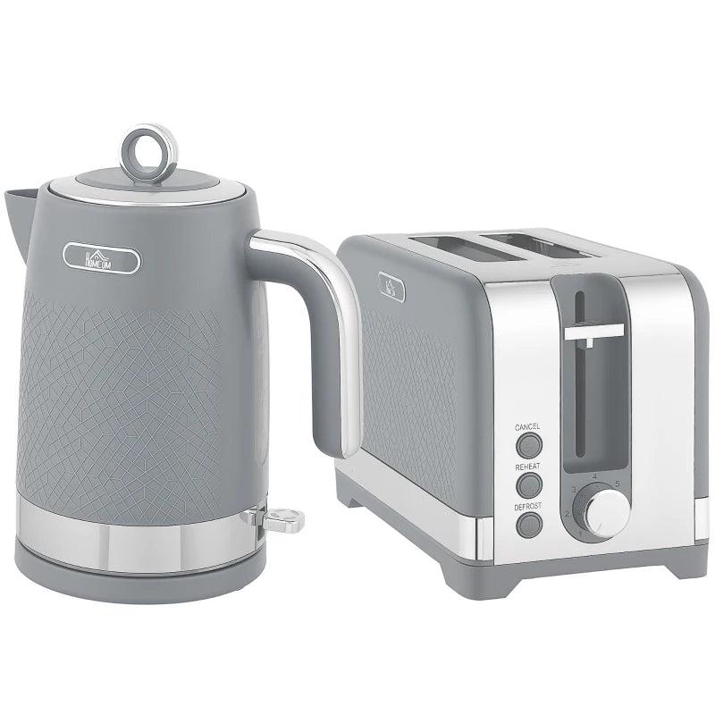 Sleek Grey Textured Kettle and Toaster Set - Modern Kitchen Appliances for Stylish Home Decor