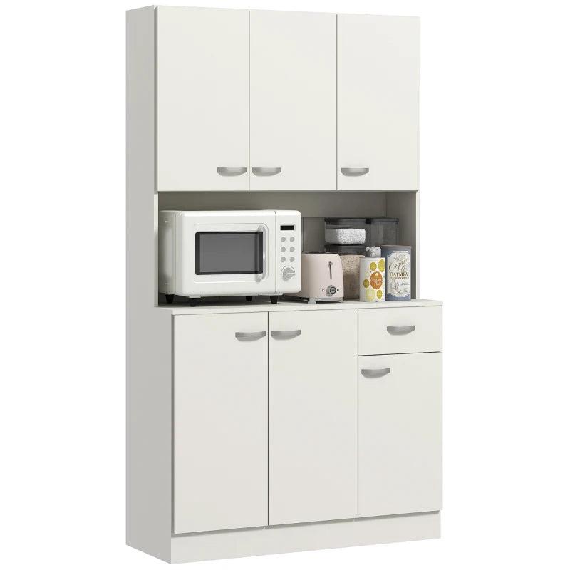 Stylish Freestanding White Kitchen Pantry Storage Cabinet with Adjustable Shelves - Perfect for Organizing Your Kitchen Space